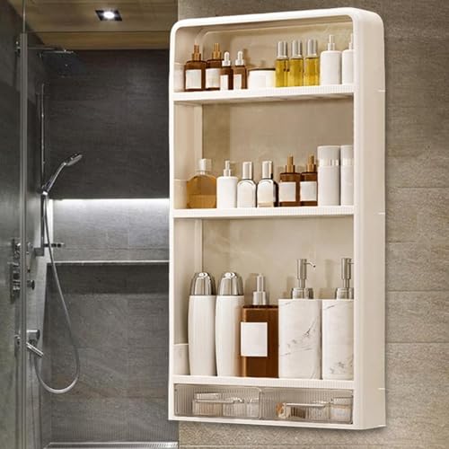Étagère murale multicouche pour salle de bain et toilettes en acier blanc - 3