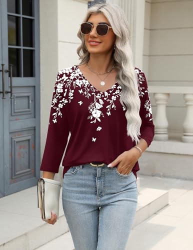 Image of Zeagoo 3 /4 Length Sleeve Womens Tops Dressy Casual Three Quarter Sleeve Blouses V Neck Shirts