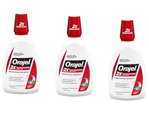 Orajel Rinse, Analgesic & Astringent, Soothing Mint, 16 fl oz - Pack of 3