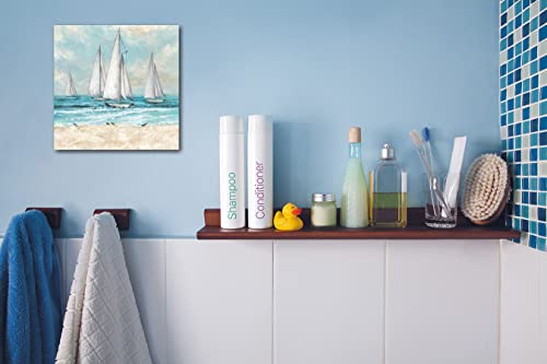 Rtriel Coastal Wall Art Sailing Boat Prints Ocean Pictures For Bathroom Beach Wall Decor 12 X 12 Inch #TOP4