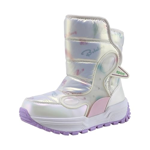 IWIHMIV Girls Snow Boots Boys Outdoor Warm Non Slip Mid Calf Winter Shoes Snow Boots Girls Skiing Thickened Cotton Shoes