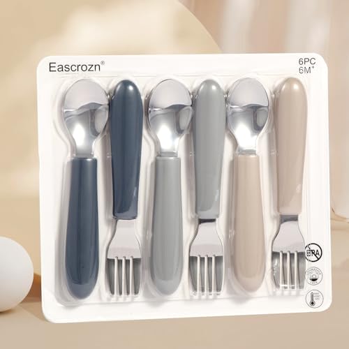 Eascrozn 6 Pack Toddler Utensils, Kids Silverware Set With Silicone Handle, Children Safe Forks And Spoons, 18/8 Stainless Steel, Food Grade Silicone Feeding Supplies, Dishwasher Safe thumb #6