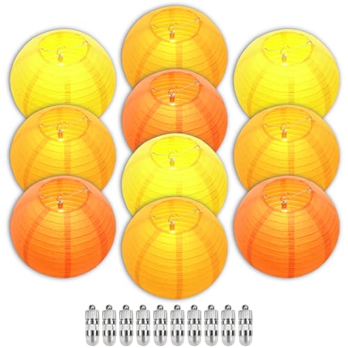 Image of Chinese Paper Lanterns - Pack of 10, 10-Inch Yellow /Orange Hanging Lights for Birthday Party Decorations, Ceiling Decor, Rainbow Classroom, Wedding, and Home Party