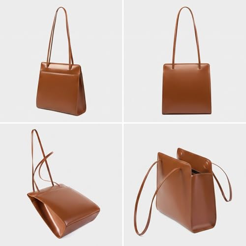 Sac Cabas en Cuir Véritable Rouge Élégant et Rétro - 5