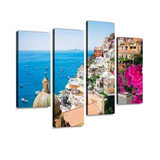 YKing1 Positano Resort, Italy Wall Art Painting Pictures Print On Canvas Stretched & Framed Artworks Modern Hanging Posters Home Decor 4PANEL