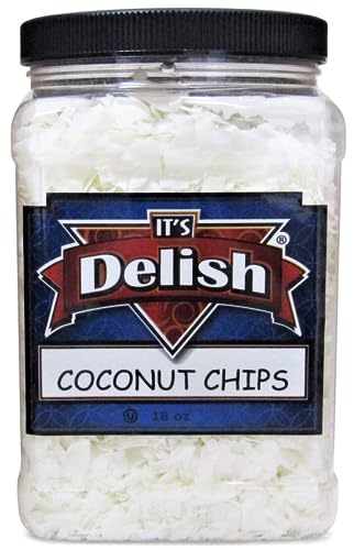 Gourmet Coconut Chips All Natural, Raw, Sweetened by Its Delish – 18 Oz Jumbo Reusable Container – Gluten Free, Multi Serve Coconut Flakes Chips - Certified Kosher