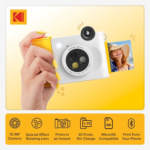 Image of Kodak Smile+ 2-in-1 Digital Instant Print Camera & Photo Printer Gift Bundle + Case + Zink 2x3 Sticky Back Photo Paper 20pk + Album + Sticker Sets + Sticker Frames + Hanging Frames + Markers - White