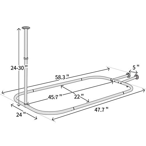 PrettyHome Shower Curtain Rod Hoop Square Shape Bathroom Heavy Duty No Rust Oval Shower Rod 58.3"x24" for Clawfoot Tub,for Free Standing Tubs Chrome