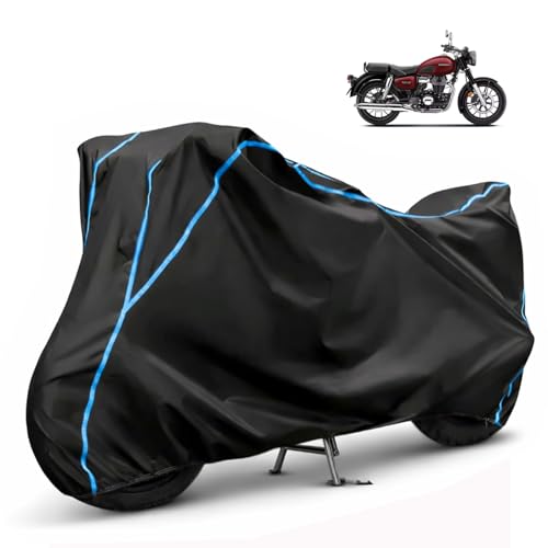 Image of Compatible with Honda CB350 Waterproof Two Wheeler Bike Body Cover Water Resistant, Heavy Duty, UV Rays, Dust & Scratch Protection for All-Modal & Variants (Black,Sky Blue Piping)