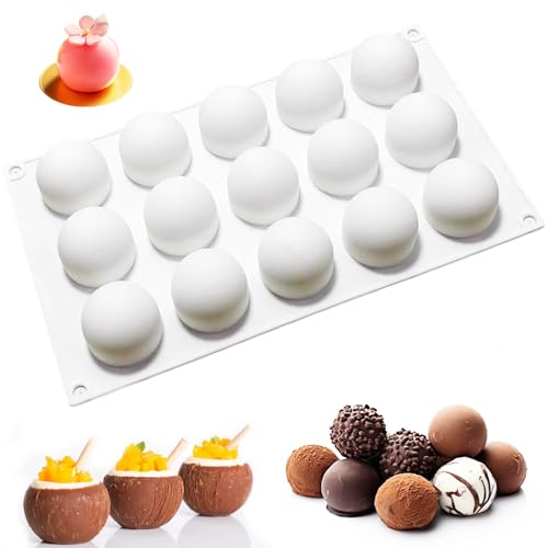 Honicemar Moule Sphérique en Silicone, Moule à Boule, Antiadhésifs en Moules à Chocolat de Sphères Boule Balle 15 Cavités pour Chocolats Gelées Glaces...