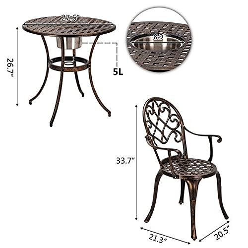 Fzzdp European Style Cast Aluminum Outdoor 3 Piece Patio Bistro Set Of Table And Chairs With Ice Bucket Bronze Outdoor Furniture Set #TOP1