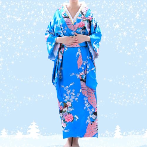 Kimono de nuit femme bleu ciel léger style japonerie chic