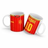 NET Nueva Era Textil Taza Personalizada España con Nombre y Numero Regalo para Hombre y Mujer Taza de Cerámica Apasionados del Fútbol 350 ml (Roja)