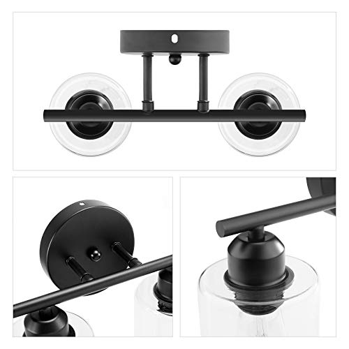 Espird 2 Light Bathroom Vanity Light Fixtures Black,Rustic Farmhouse Bath Vanity Light Over Mirror Sink Modern Industrial Wall Lamp Hallway lamp with Clear Cylinder Glass Shade - Thumbnail 5