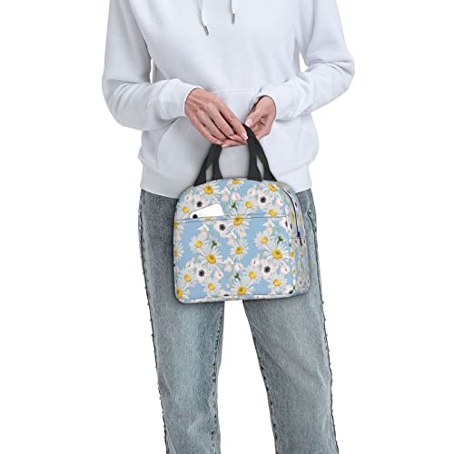 Daisy Insulated Lunch Bag For Women, Floral Lunch Box, Cooler Thermal Waterproof Reusable Tote Bag With Pocket For Work Office Picnic College #TOP6