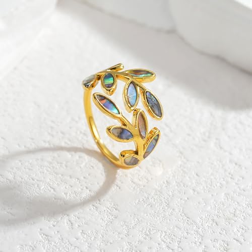 Kokoma Leaf Statement Ring for Women Stainless Steel Olive Leaves Wrap Finger Band Stacking Rings Promise Band Fashion Jewelry Gifts2