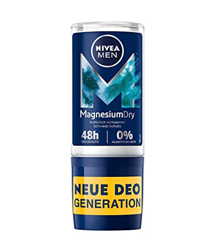 NIVEA MEN MagnesiumDry Deo Roll-On (50ml), Deodorant mit Magnesium für natürlich wirksamen Schweiß-Schutz, Deo mit 0% Aluminium (ACH) und 0% Alkohol*