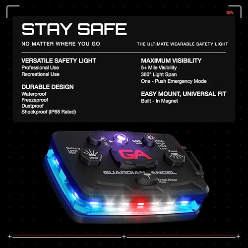 Image of Guardian Angel Elite Series Safety Light, Infrared-Hybrid - White /Blue Front & Blue Rear - Rechargeable, Magnetic, Hands-Free Wearable Flashlight for Law Enforcement, First Responders, Firefighters