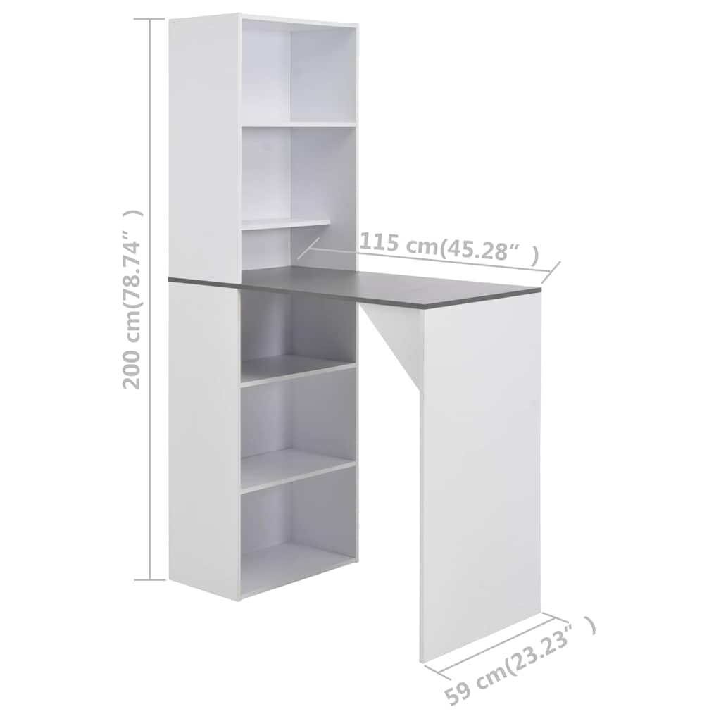 Stolik barowy z szafką 115 x 59 x 200 cm biały, wysoki stół z miejscem do