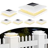 6x6 Solar Post Cap Lights Outdoor, 6 Pack 2 Modes (Warm/White Light) White Fence Post Solar Powered Lights Waterproof for 5x5, 5.5x5.5, 6x6 Wooden/Vinyl Posts Decorate Garden Deck Patio Porch