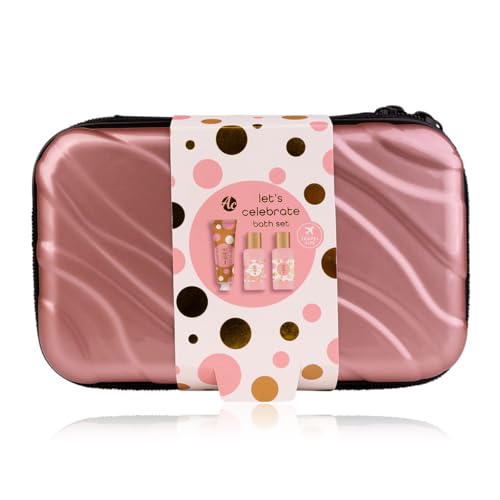 Accentra - Set de regalo Let's Celebration para mujer en estuche rígido - Set de cuidado que incluye gel de ducha, loción corporal y champú - Set de viaje de bienestar de 3 piezas para mujeres y niñas