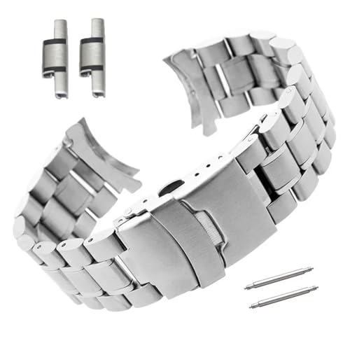 SiChouwz 18mm 20mm 22mm 24mm �X�g���[�g�J�[�u�G���h �X�e�����X�X�`�[�� ���v�o���h �X�g���b�v �����p���X�g�o���h �u���X���b�g �c�[���t��(Silver,24mm)