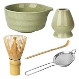 5 Piezas Matcha set, Cucharas de Matcha, Colador de Matcha, Batidor de Bambú, Cuenco de Matcha, Soporte de Cerámica para Batidor, Perfecto para Regalos de Las Fiestas
