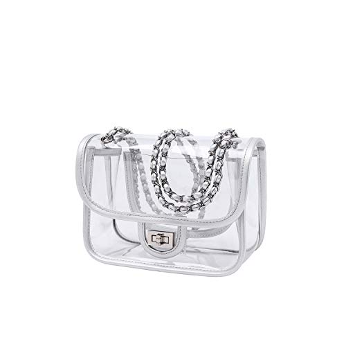 Image of Womens PVC Clear Purse Handbag with Chain Stadium Approved Clear Bag See Through Bag for Working and Concert