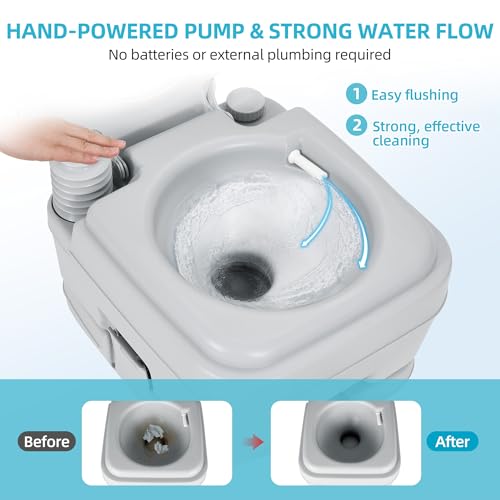 Image of YITAMOTOR Portable Toilet, RV Toilet Travel Potty, 5.3 Gallon Waste Tank for Easy Disposal, Press Flush Pump for Odorless Cleaning, Portable Toilet for Camping, Boating, Hiking, and Trips