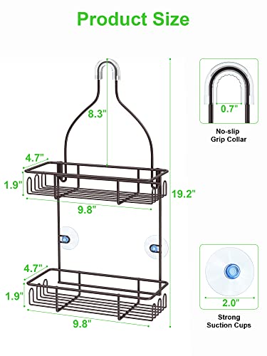 Smartake Hanging Shower Caddy, Bathroom Over Head Shower Organizer For Shampoo, Anti-Swing Design 2 Tier Shower Caddy Storage For Toilet Or Bathtub, Rustproof Brown 19.2"X 9.8"X4.7" #TOP4