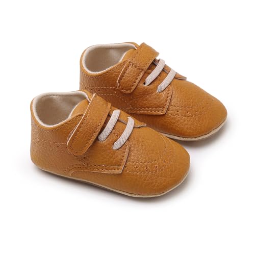 Image of SOFMUO Baby Boys Girls High Top Ankle PU Leather Sneakers Soft Rubber Sole Infant Moccasins Newborn Oxford Loafers Anti-Slip Toddler Wedding Uniform Dress Shoes