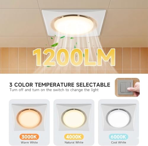 Ventilador Extractor para Baño Redondo de Techo, Panel de 9,76 pulgadas con Luz LED Ajustable (3000K/4000K/6000K), 110 CFM y 1,0 sones, Montaje en Techo para Abertura Estándar de 8,2 x 8,2 pulgadas miniatura 5