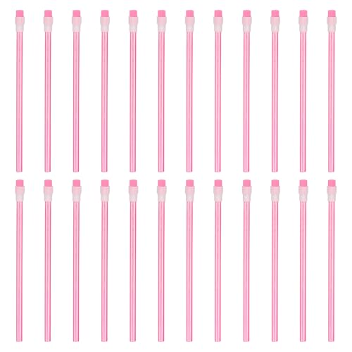 PATIKIL HB鉛筆 24個入り 六角形 グラファイト鉛筆 7mm 薄い木製 ラウンド ゴム付き 事務所 作図 ピンク