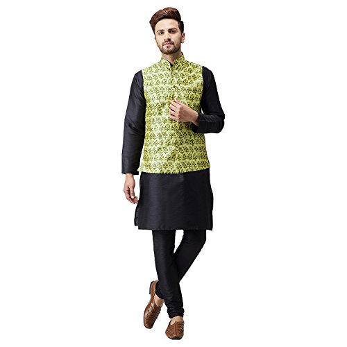Image of SOJANYA (Since 1958, Men's Silk Blend Grey Kurta Pyjama & Silk Blend Jacket Combo