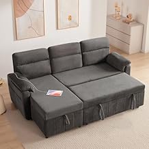 Tbfit Sleeper Sofa Couch with Pullout Bed with Storage Chaise & USB, Chenille Convertible Sleeper Sofa, Pull Out Sofas for Small Spaces, Dark Gray