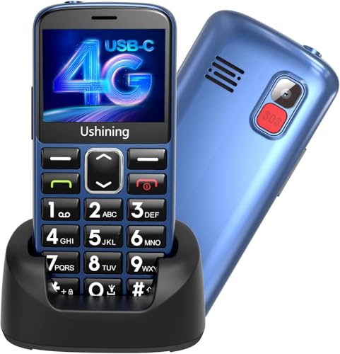 uleway Teléfono Móvil para Mayores 4G Desbloqueado, Pantalla 2,4'', Teclas Grandes, Volumen Alto, Cámara, Botón Emergencia SOS, Marcación Rápida, Base de Carga, Batería 1000mAh, Azul