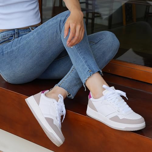 JABASIC Women Genuine Leather Platform Sneakers Lace-Up Breathable Comfortable Walking Shoes2
