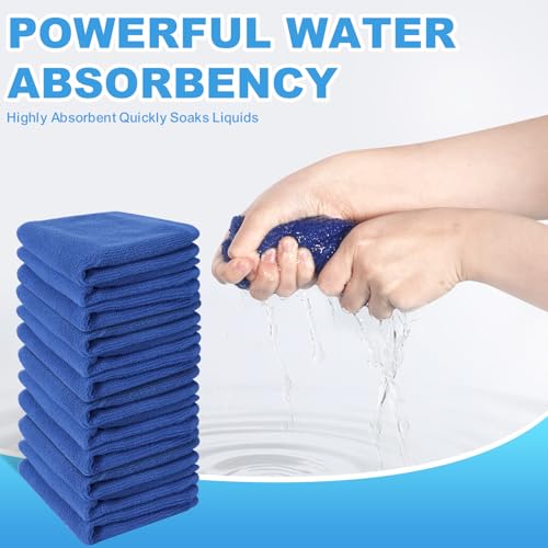 Image of 12 Pack 100% Cotton Wash Cloth, 12x12 Inch Highly Absorbent and Soft Feel Fingertip Towels, Machine Washable Washcloths for Bathroom, Gym, Hotel, Spa and Kitchen, Blue