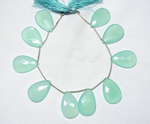 Perles Calcédoine Aqua facettées poire 20x30mm fil 9" pour création bijoux pierres gemmes