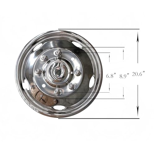 Image of 19.5 inch Polished 304 Stainless Steel Dually Wheel Simulators, 4pcs | Front & Rear, 8 Lug 5 Hand Hole, Bolt On Hub Caps, For 1999-2004 Ford F450 F550 Super Duty, Wheel Covers with Install Tools
