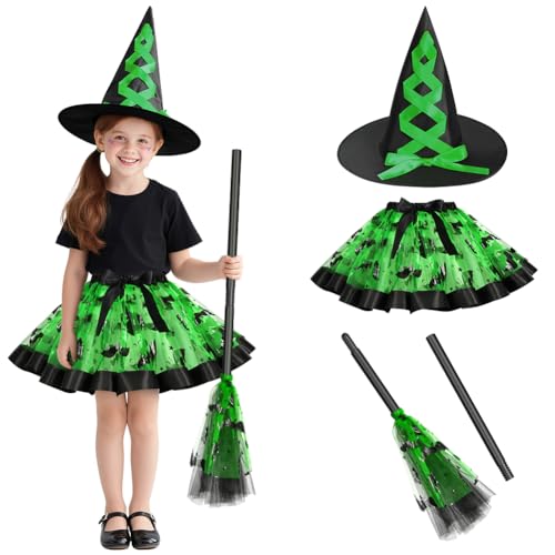 DiULi Hexenkostüm Mädchen, 3 Stück Hexe Cosplay Kostüm mit...