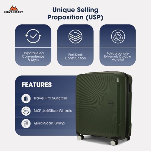 Image of Move-Meant TREKIFY Small Cabin 55Cm Suitcase 8 Wheels Number Lock Polypropylene Olive Trolley Bag for Men & Women | 360 Degree Wheeling System Luggage | Trolley Bags for Travel