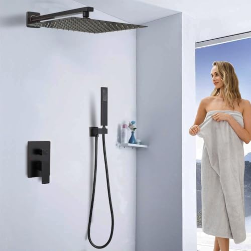 Image of Shower Faucet Set 16 Inch Wall Mount Rain Shower System, All Metal Shower Fixtures - Oil Rubbed Bronze