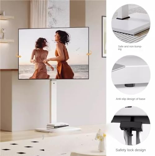 Support TV pivotant avec base rectangulaire stable et hauteur réglable