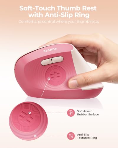 Image of seenda Ergonomic Wireless Mouse, MOU200 Vertical Bluetooth Mouse with 2.4G USB Receiver, Dual Bluetooth, Quiet Clicks, 52 Grip, 3-Level DPI, 116g Right Hand Mouse for Laptop PC Mac Android, Hot Pink