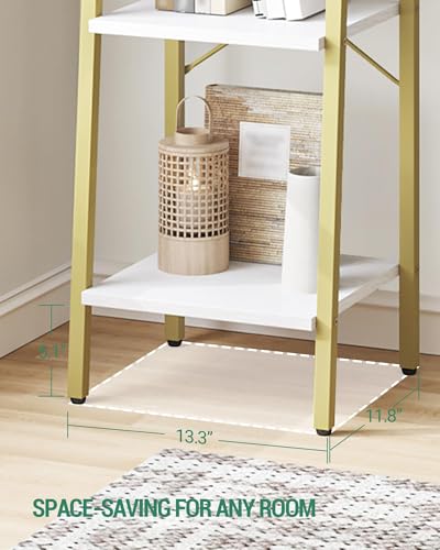 Image of Hzuaneri Ladder Shelf, Bookshelf Bookcase, Freestanding Corner Storage Shelve with 2 Hooks for Home Office, Living Room, Kitchen, Bedroom, Industrial, 6-Tier White Gold BC13313G