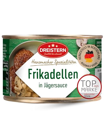 DREISTERN Frikadellen 400g I Mit Jägersauce I Herzhaftes Fertiggericht in recyclebarer Konservendose I Lange Haltbarkeit dank natürlicher Konservierung I Hausmacher Qualität