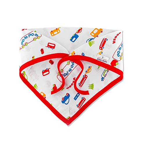 Image of Pom Pom Sweethearts Washable Reusable Printed Triangle Cotton Muslin Nappy, Langot For New Born Baby - Pack of 10 (Traffic Print 0-3 Months)