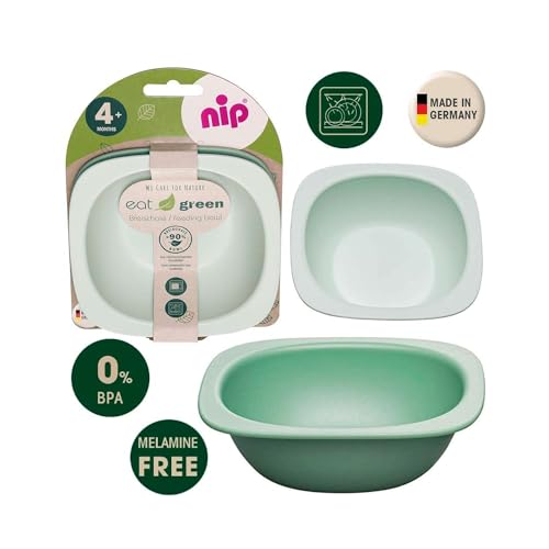 NIP Eat Green Geschirrset ab 4. Monat, 2 Breischale + 3 Eat Green öko bio Babylöffel, Made in Germany, Top Qualität Melamin frei, BPA frei, Spülmaschinenfest, geeignet für die Mikrowelle