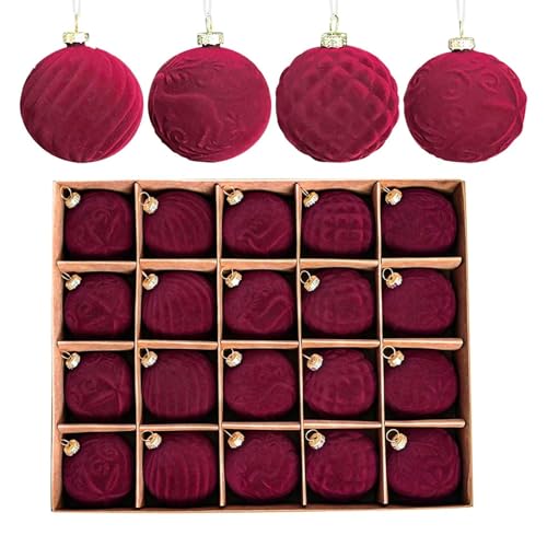 Burgundy Christmas Decorations Baubles 20PCS Large Christmas Decorations Velvet Baubles Tree Ornaments With Hanging Loop for Xmas Decorations Home Holiday Party Decor(6CM)